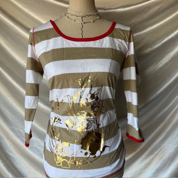 KiKit Gold and White Floral Design Top - Picture 4 of 6